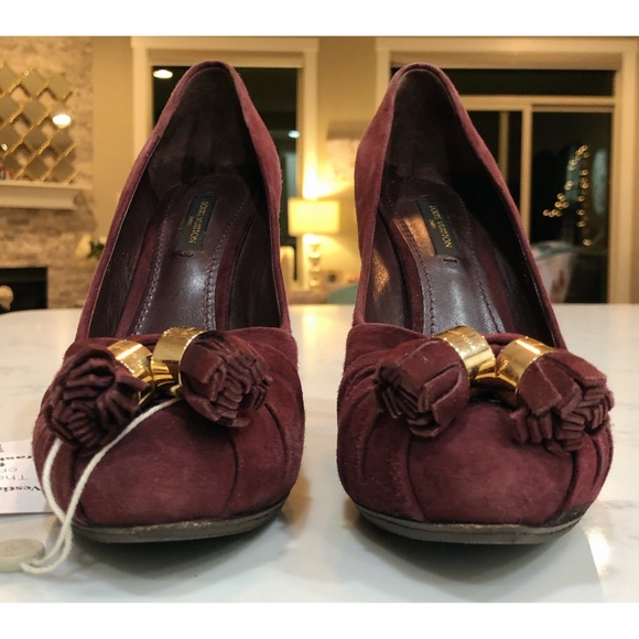 Louis Vuitton Burgundy Suede Leather Knot Confident Tassel Platform Pumps 37.5 - Picture 5 of 17